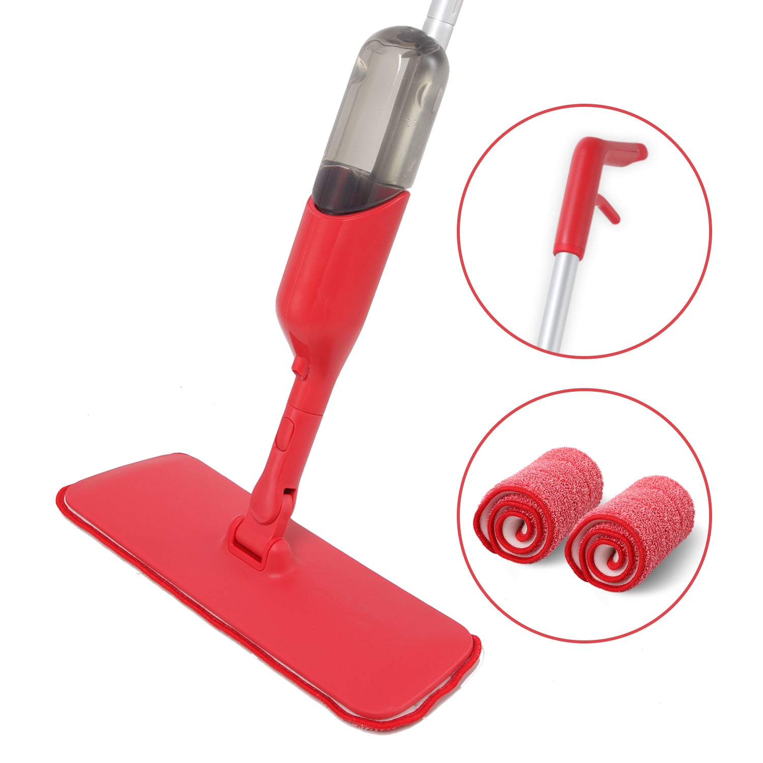 Eyliden Microfiber Spray Mop for Wood Floor Cleaning with 2 Washable Mop  Pads 360 Degree, 400ML, Red 