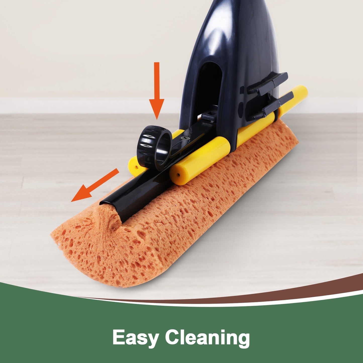 Eyliden Sponge Mop with 53" Adjustable Long Handle Easy Wring Water Absorb Cleaner for Home Commercial Use Floor Cleaning, Black