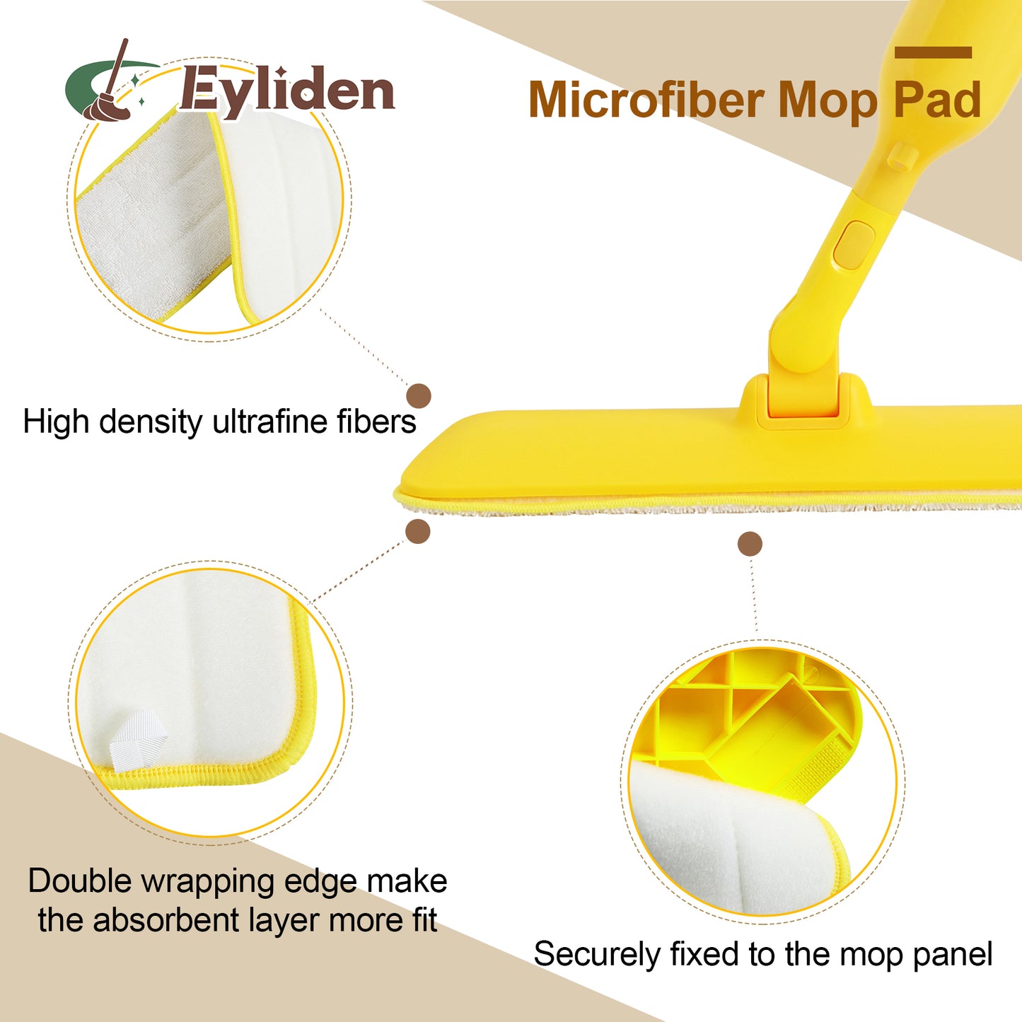 Eyliden Microfiber Spray Mop for Wood Floor Cleaning with 2 Washable Mop Pads 360 Degree, 400ML, Yellow