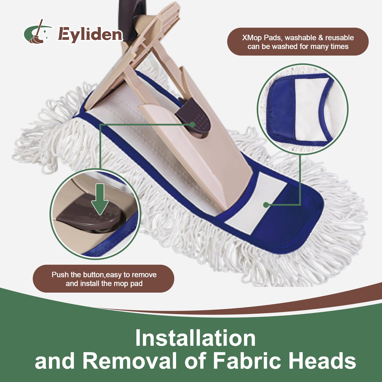 Eyliden Microfiber Dust Mops for Hardwood Floors Wet & Dry Cleaning, Sweeper with Total 2 Mop Pads