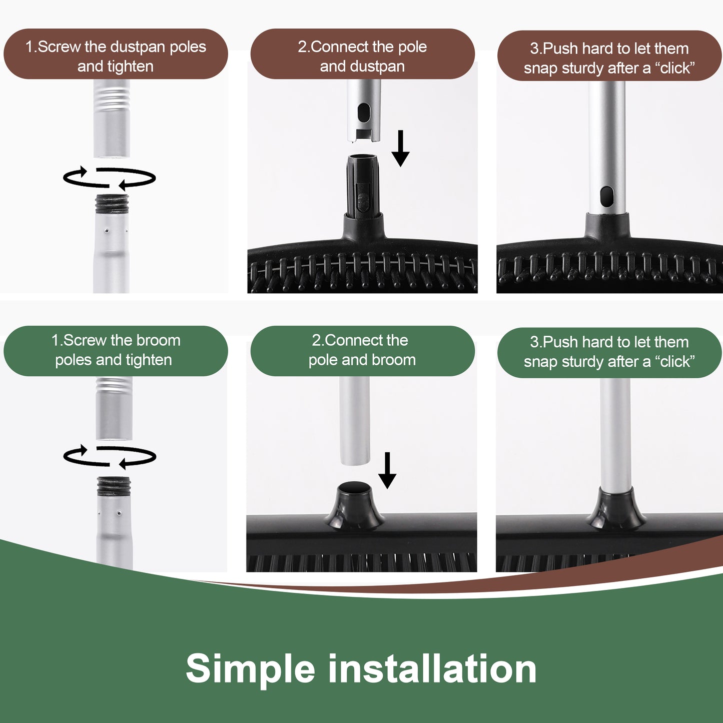 Eyliden Broom Dustpan Set, Broom and Dustpan Combo with 52" Long Handle for Lobby Kitchen Room Office Indoor, Dustpan with Broom Set for Home, Floor Use Lobby Dust Pan Sweep Combo Black