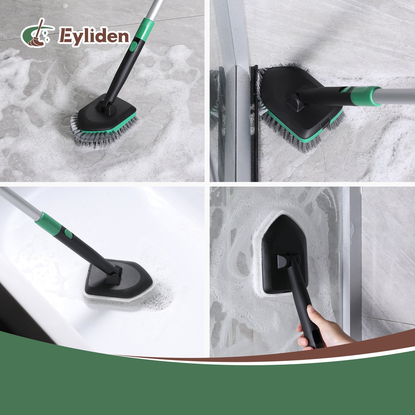Eyliden Tub Tile Scrubber Brush with 58" Telescopic Handle, 2 in 1 Cleaning Brush for No Scratch Scrubber Brushes for Bathroom Kitchen Toilet Wall Tub Tile Sink