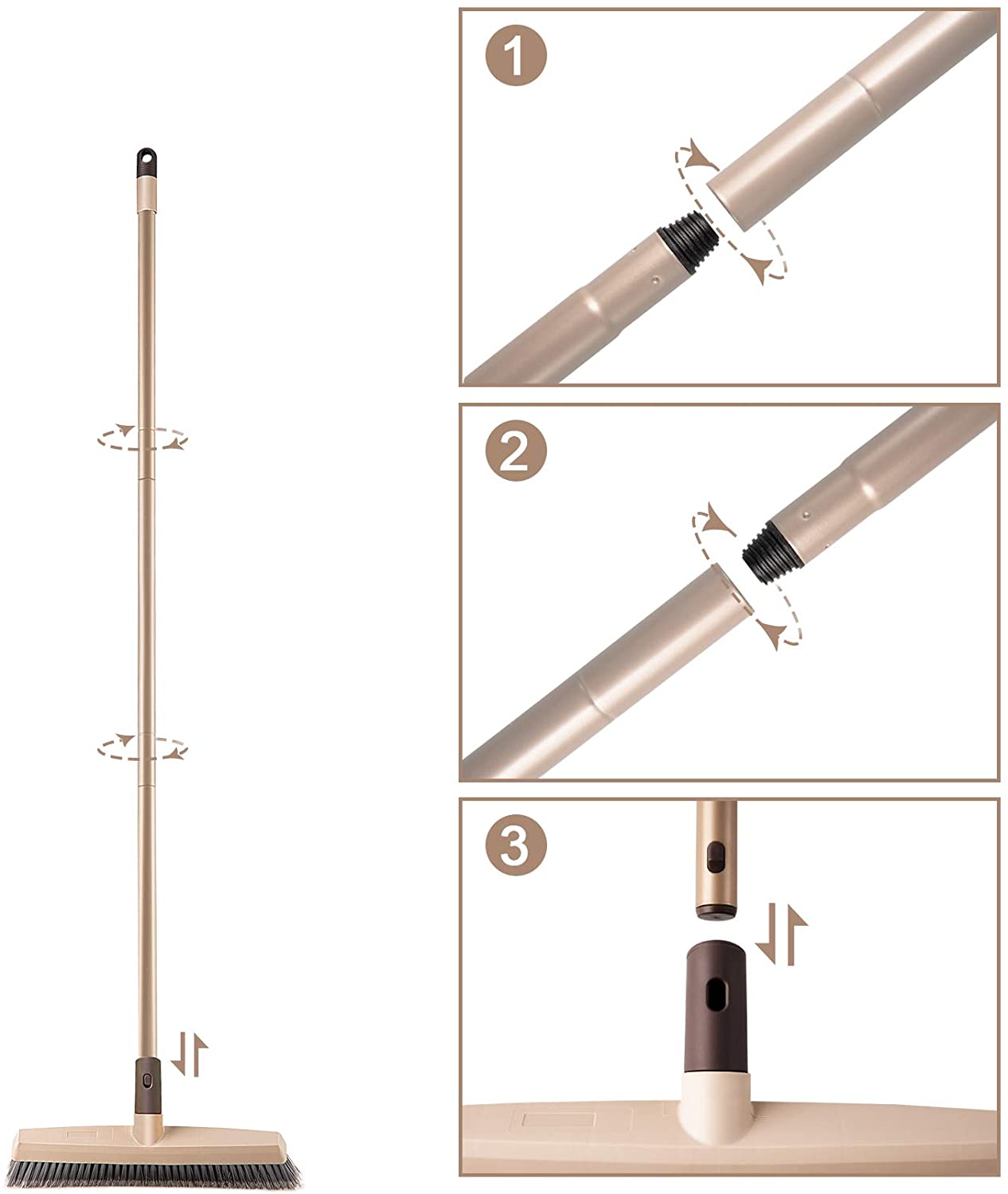 Eyliden Push Broom 12.6" Wide Multi-Surface Heavy Duty Angle Broom, 48" Long Handle, Stiff Bristle Broom Brush for Cleaning Patio Garage Deck Concrete Wood Stone Tile Indoor Outdoor Rough Floor