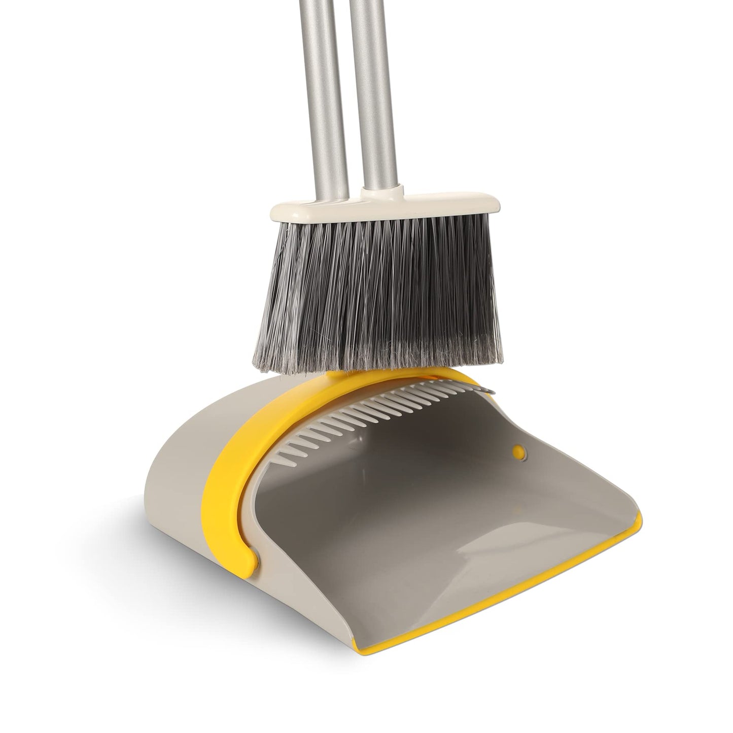 Broom and Dust Pan Set Bristles Upright Stand up Light Weight Long Handle Broom Comb Indoor Outdoor Perfect for Home Kitchen Room Office Lobby Floor Pet Hair Rubbish 52" Broom