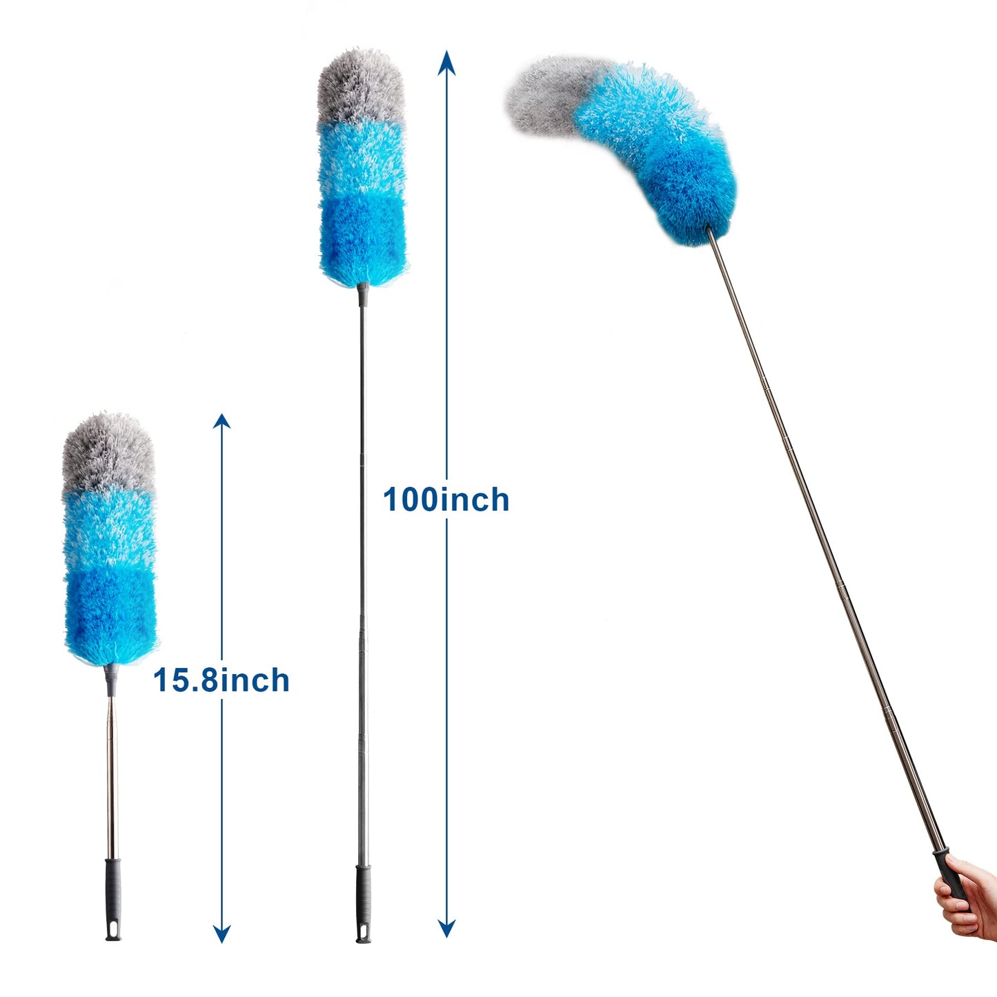 Eyliden Microfiber Duster, 85" Telescoping Stainless Steel Handle, Scratch-Resistant Top, Bendable Dusters Head, Clean for Fans, Blinds, Furniture, Shutters, Cars-top and More