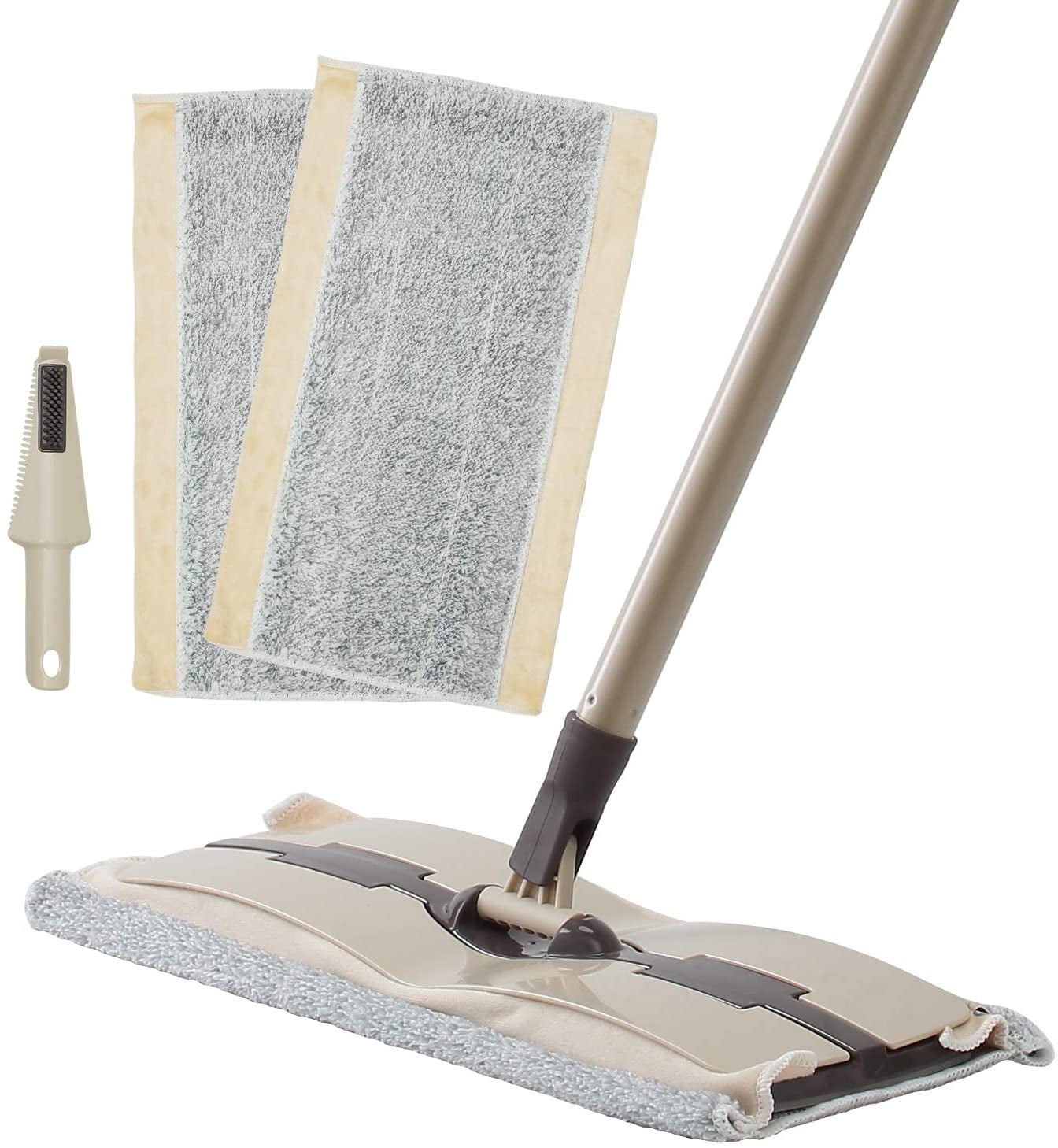 Eyliden Mop for Floor Cleaning, 2pcs Microfiber Washable Pads Great Cleaner for Tile, Hardwood and Laminate, 360° Dry & Wet Reusable Microfiber Mops with Extender Handle and Dirt Removal Scraper