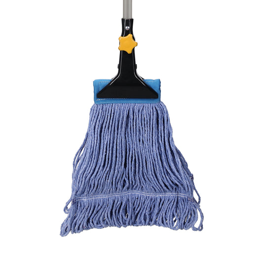 Eyliden Looped-End String Wet Mop Heavy Duty Cotton Mop Commercial Industrial Grade Telescopic Iron Pole Jaw Clamp Floor Cleaning 55.1"