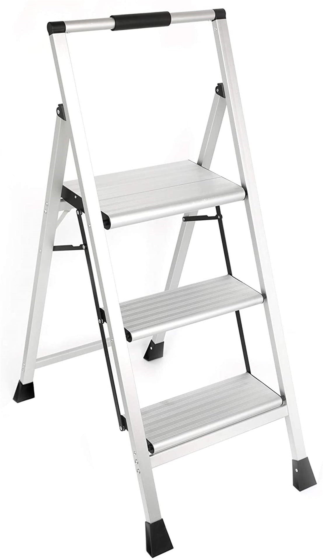 Eyliden 3 Step Stool, Lightweight Aluminum Folding Step Stool, Multi-Use Non-Slip Wide Platform Ultra-Light Sturdy Stool, 225lbs Capacity, Fully Assembled for Household and Office