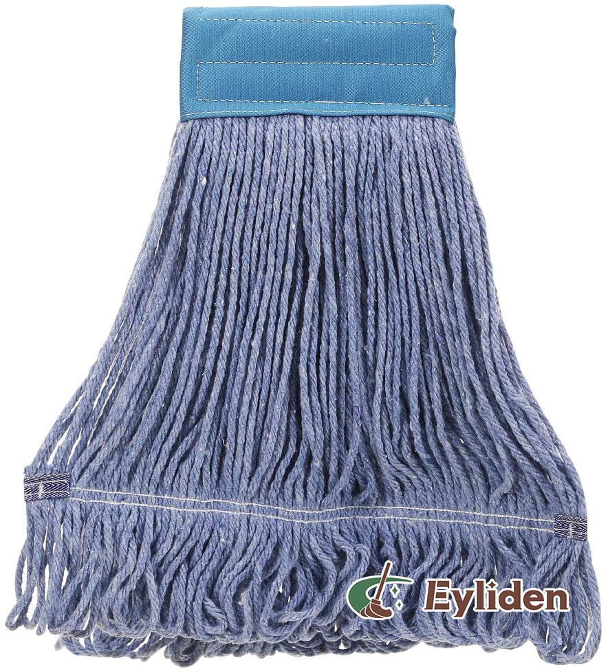 Eyliden Looped-End String Wet Mop Heavy Duty Cotton Mop Commercial Industrial Grade Telescopic Iron Pole Jaw Clamp Floor Cleaning 55.1"