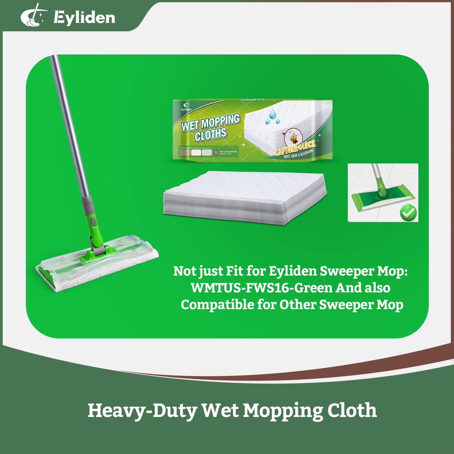 Eyliden Sweeper Mop Starter Kit with 24 Refills, Disposable Dust Mops for 2-in-1 Wet and Dry Floor Cleaning, Kit includes 1 Mop, 12 Wet Mop Cloths, 12 Dry Sweeping Cloths