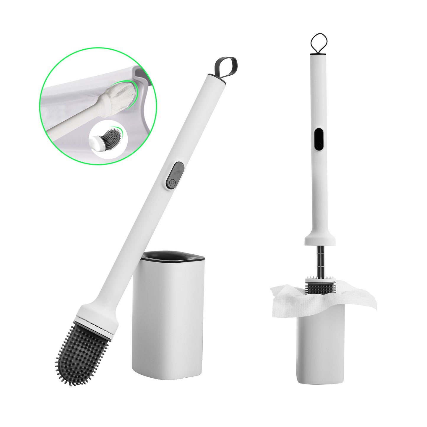 Eyliden Disposable Toilet Brush and Holder Set with 30PCS Dry Wipes, White