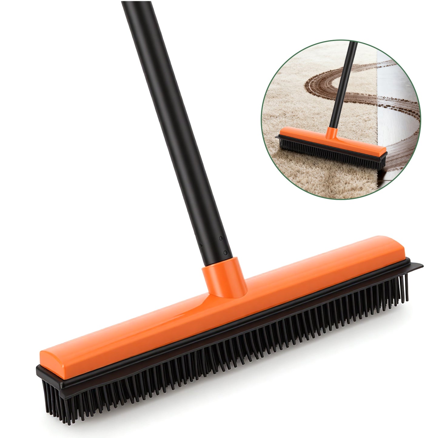 Eyliden Pet Hair Removal Rubber Broom with Squeegee, 54in Orange