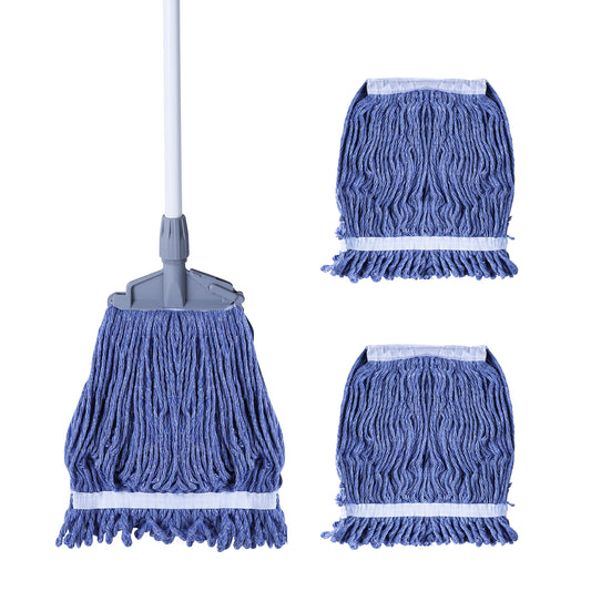 Eyliden Looped-End String Wet Mop Heavy Duty Cotton Mop Commercial Industrial Grade 64.1" Long, Total 3 Mop Heads