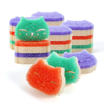Eyliden Dual-Sided Scrubber Brush Dish Sponges Scratch-Free Cat Smile Face, Multipurpose Cleaning for Kitchen & Bathroom