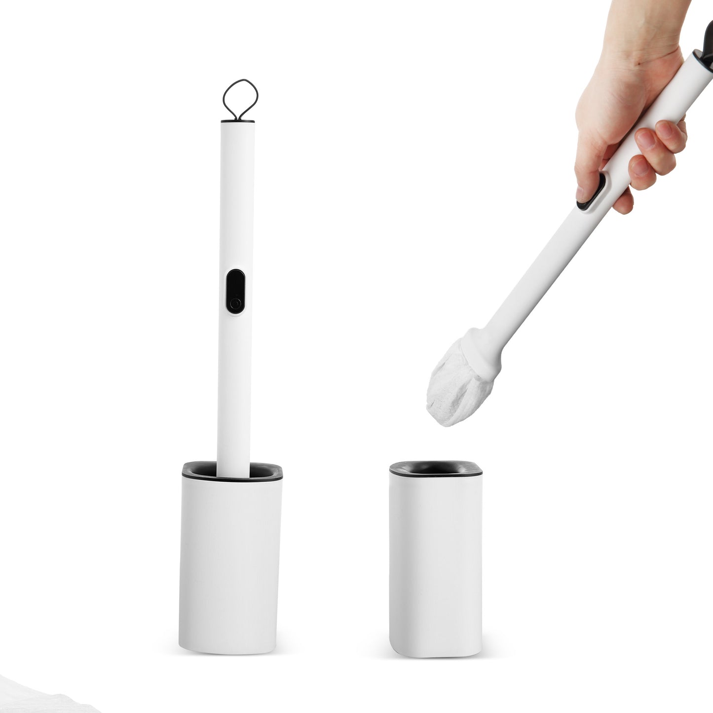 Eyliden Disposable Toilet Brush and Holder Set with 30PCS Dry Wipes, White