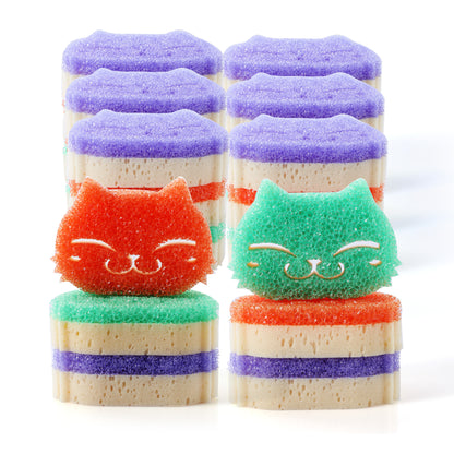 Eyliden Dual-Sided Scrubber Brush Dish Sponges Scratch-Free Cat Smile Face, Multipurpose Cleaning for Kitchen & Bathroom