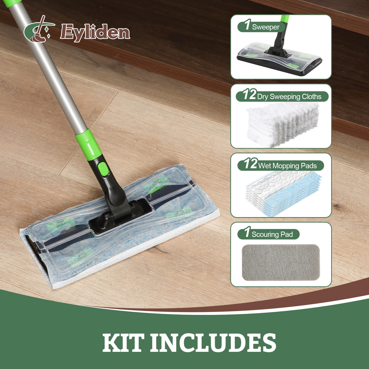 Eyliden Wet and Dry Scrubber Mop Deluxe Kit – Includes 25 Pads