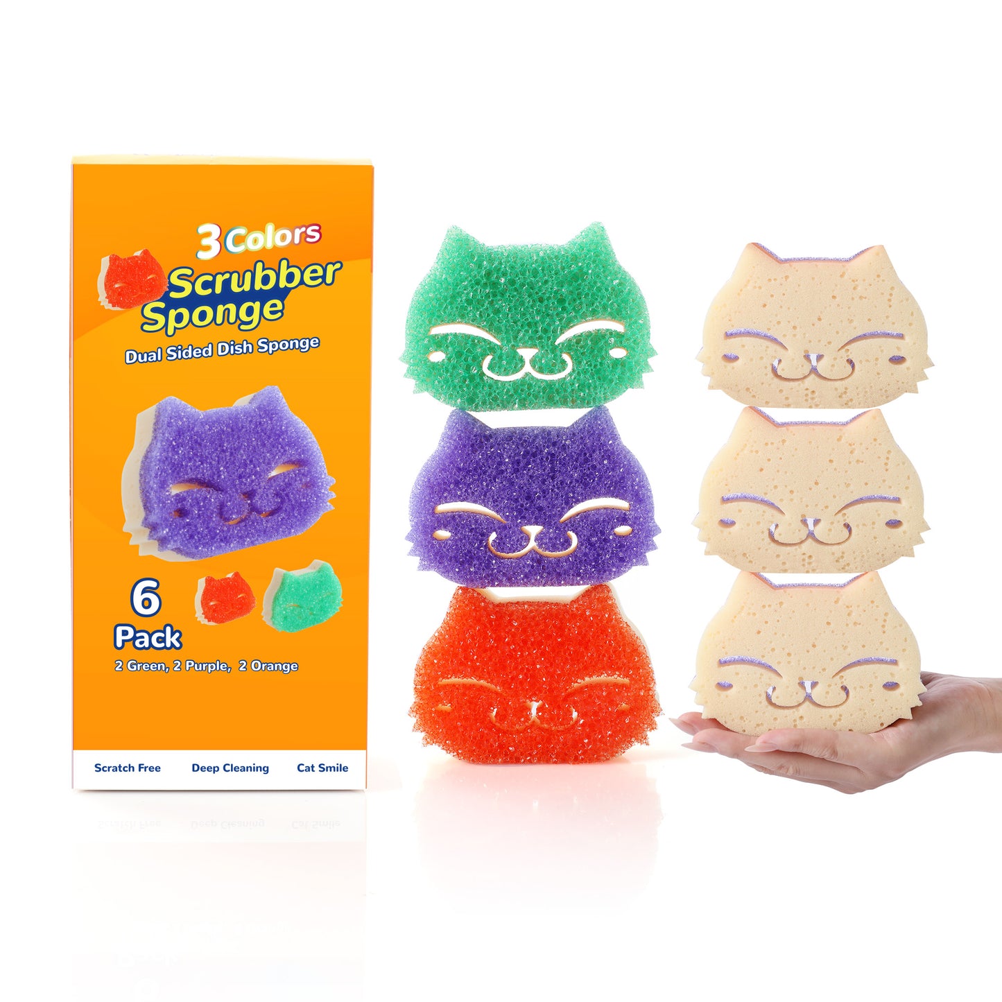 Eyliden Smiley Scrubber Sponge for Kitchen Dish Cleaning, Temperature-Transformed Dual-sided, 18 Count