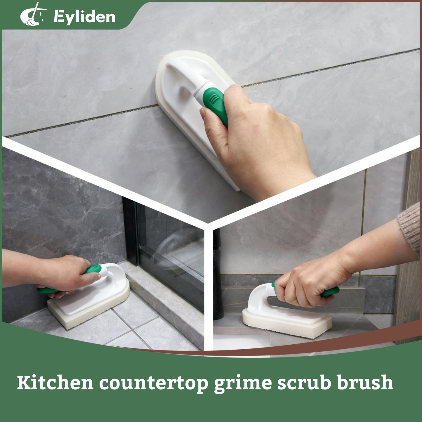 Eyliden Kitchen Scrub Sponge Brush with Handle, 5 Refills, Green Bathtub Scrubber