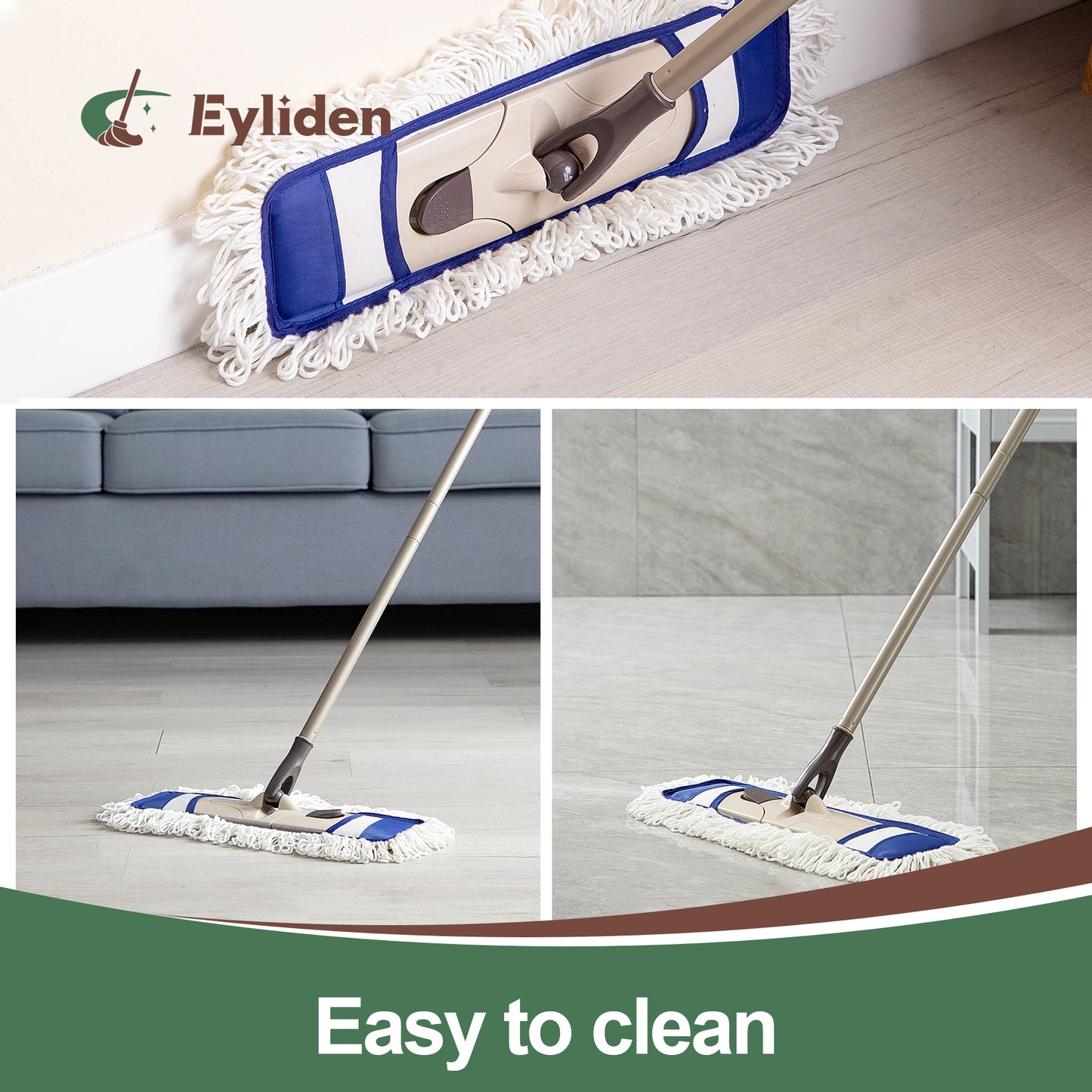 Eyliden Microfiber Dust Mops for Hardwood Floors Wet & Dry Cleaning, Sweeper with Total 2 Mop Pads