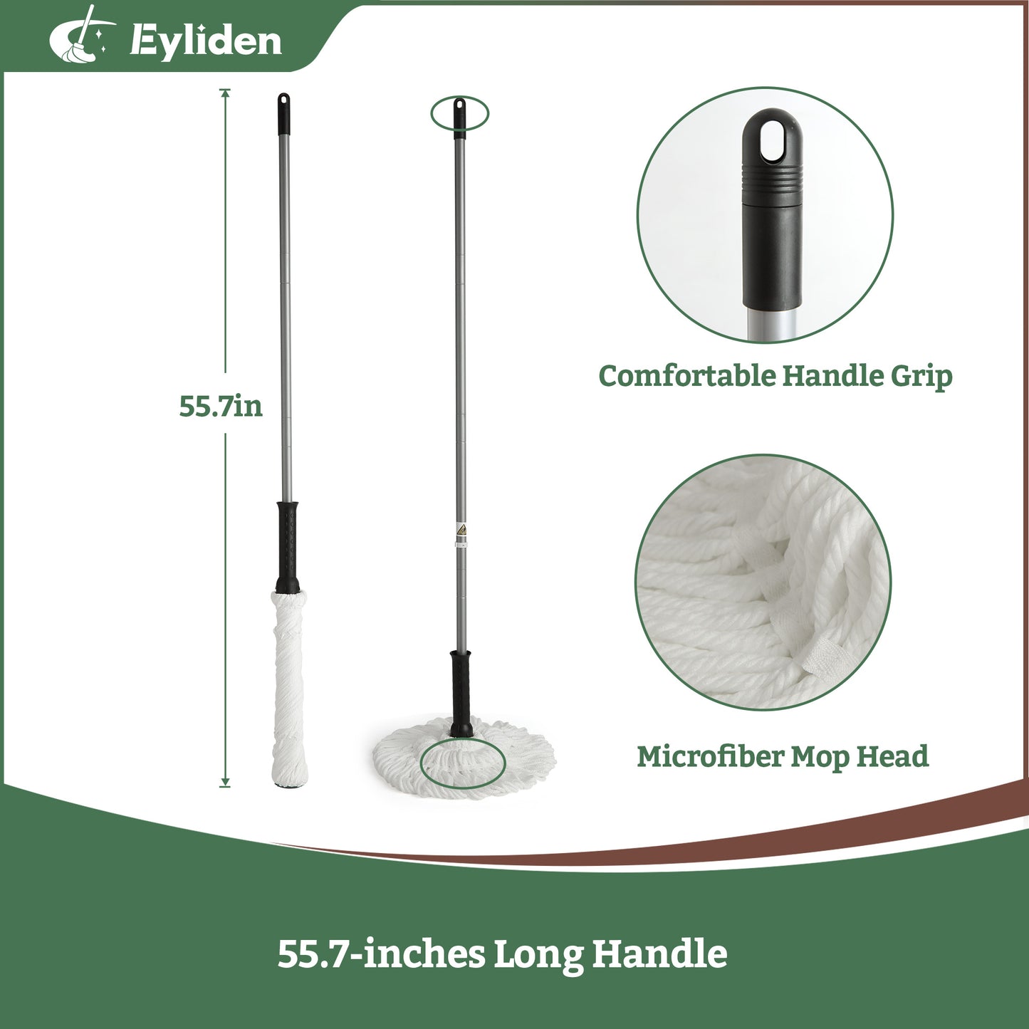 Eyliden Mop for Floor Cleaning Wet Dry Mopping Easy to Use with Extra 2 Washable Replacement Mop Heads Reusable Dust Mops Perfect Cleaner for Hardwood, Tile, Laminate,Kitchen