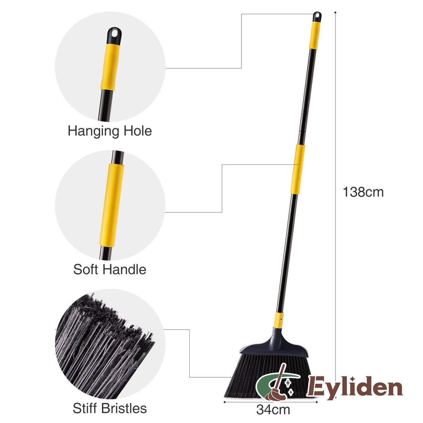 Eyliden Heavy-Duty Broom Outdoor Commercial Perfect for Courtyard Garage Lobby Mall Market Floor Home Kitchen Room Office Pet Hair Rubbish 54in