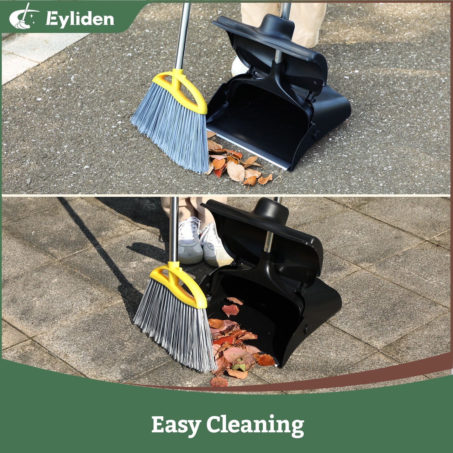 Eyliden Heavy-Duty Broom and Dustpan Set Outdoor Commercial Perfect for Courtyard Garage Lobby （Black）