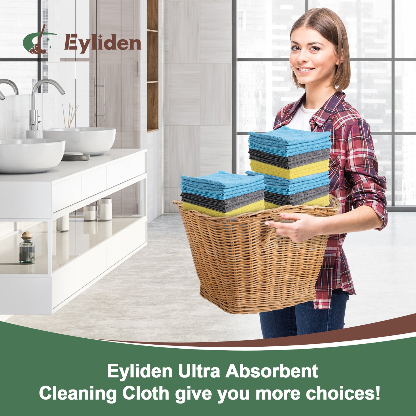 Eyliden Microfiber Reusable Cleaning Cloth Pads, 3 Colors, 50 Count, 5 Pack