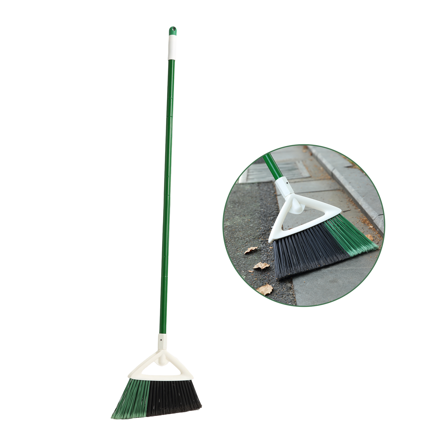 Eyliden Angle Broom 57" Long Handle PET Bristles Heavy Duty Indoor Outdoor, Green