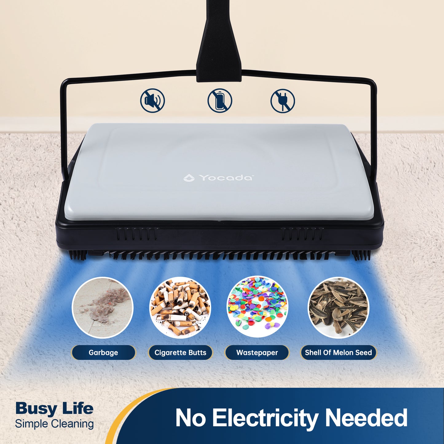 Eyliden Carpet Sweeper Cleaner with Dual Rotating System for Low Carpets Rugs Undercoat Carpets Pet Hair Dust Scraps Paper Cleaning with a Brush, Grey Color