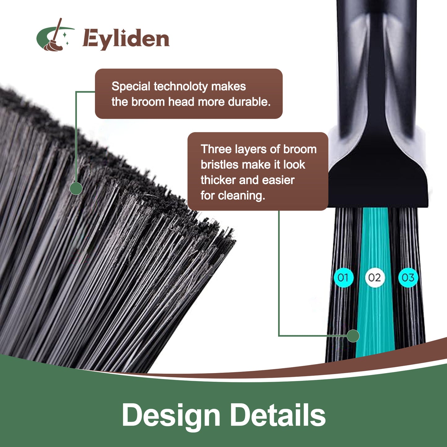 Eyliden Heavy Duty Outdoor Broom with Comfort Grip - 54.3" Sturdy Sweeper for Indoor/Outdoor Use