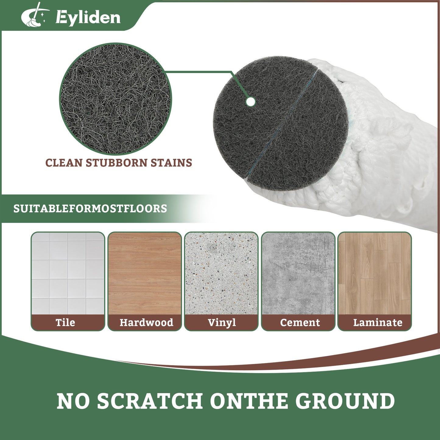 Eyliden Mop for Floor Cleaning Wet Dry Mopping Easy to Use with Extra 2 Washable Replacement Mop Heads Reusable Dust Mops Perfect Cleaner for Hardwood, Tile, Laminate,Kitchen