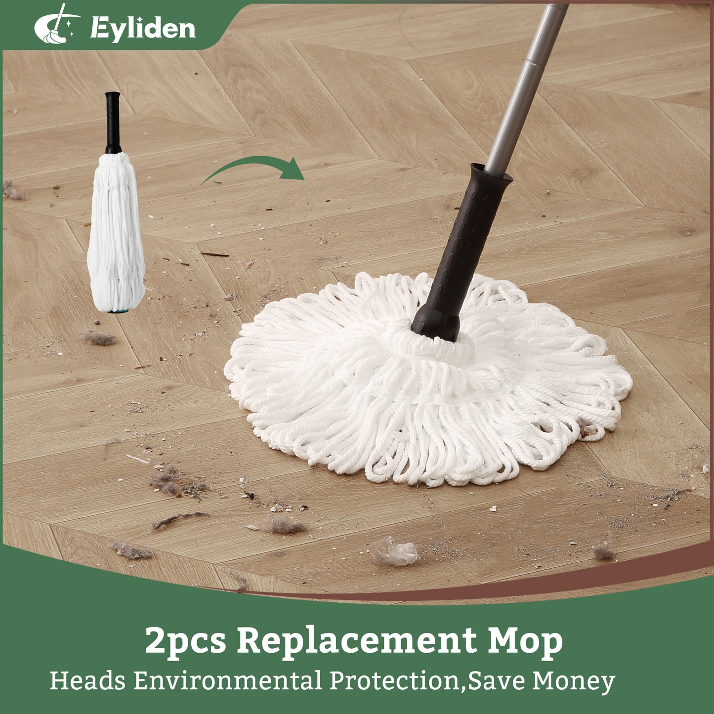 Eyliden Microfiber Replacement Refill Cotton & Microfiber Mop Pad Cloth Heads, 14in