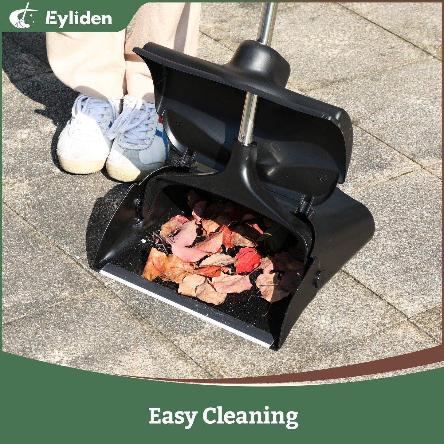 Eyliden Heavy-Duty Broom and Dustpan Set Outdoor Commercial Perfect for Courtyard Garage Lobby （Black）