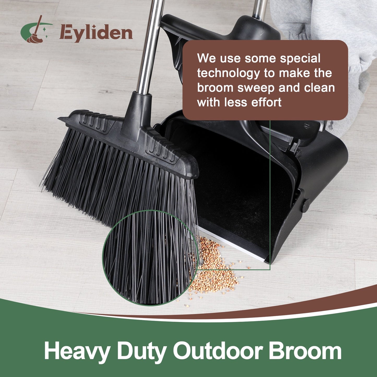 Eyliden Heavy-Duty Broom, Sweeping for Outdoor and Indoor, 58.7in, Black