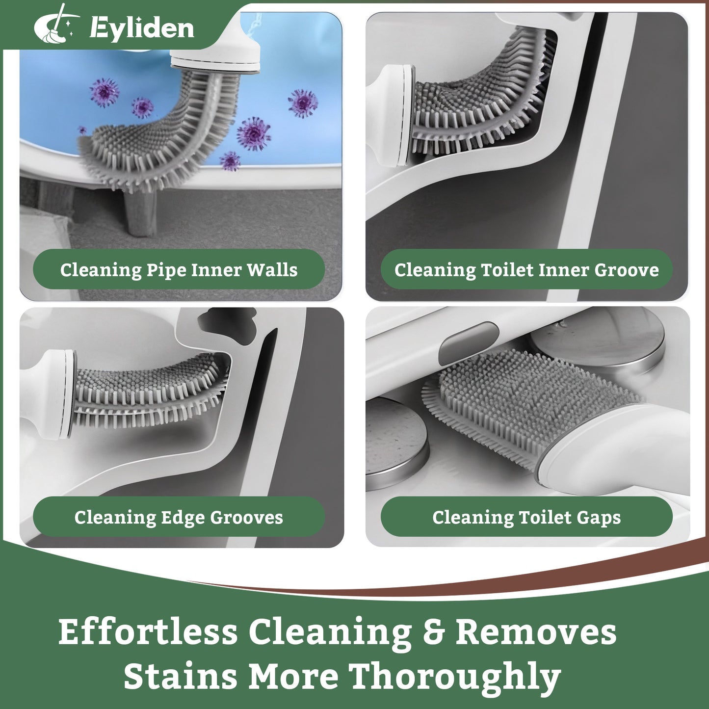 Eyliden Disposable Toilet Brush and Holder Set with 30PCS Dry Wipes, White