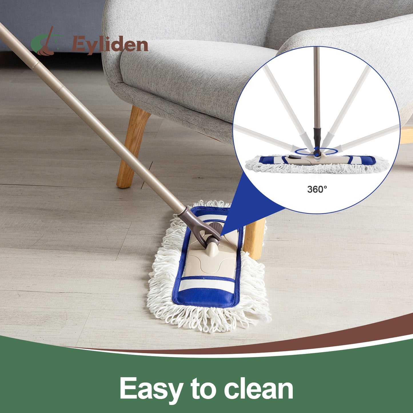Eyliden Microfiber Dust Mops for Hardwood Floors Wet & Dry Cleaning, Sweeper with Total 2 Mop Pads