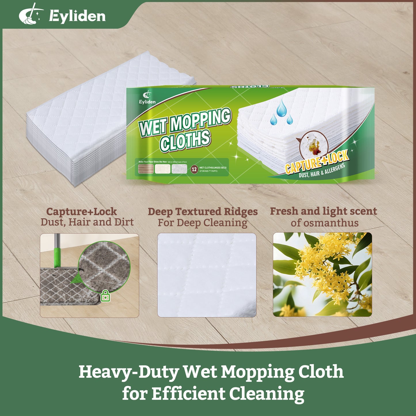 Eyliden Mop Wet Cloths Refills, Disposable Mop Wet Pads for 10inch Sweeper Mops Driver for Hardwood Laminate Tile, 12 Count