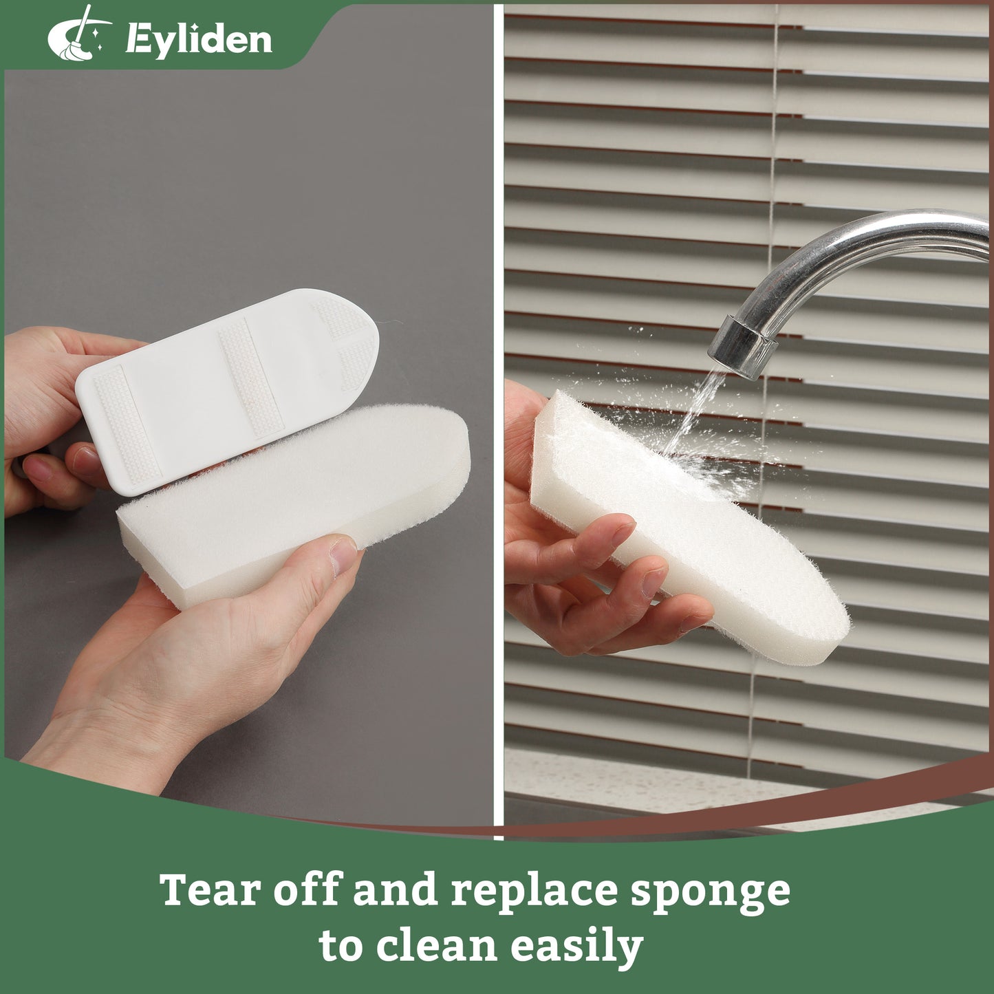 Eyliden Kitchen Scrub Sponge Brush with Handle, 5 Refills, Green Bathtub Scrubber