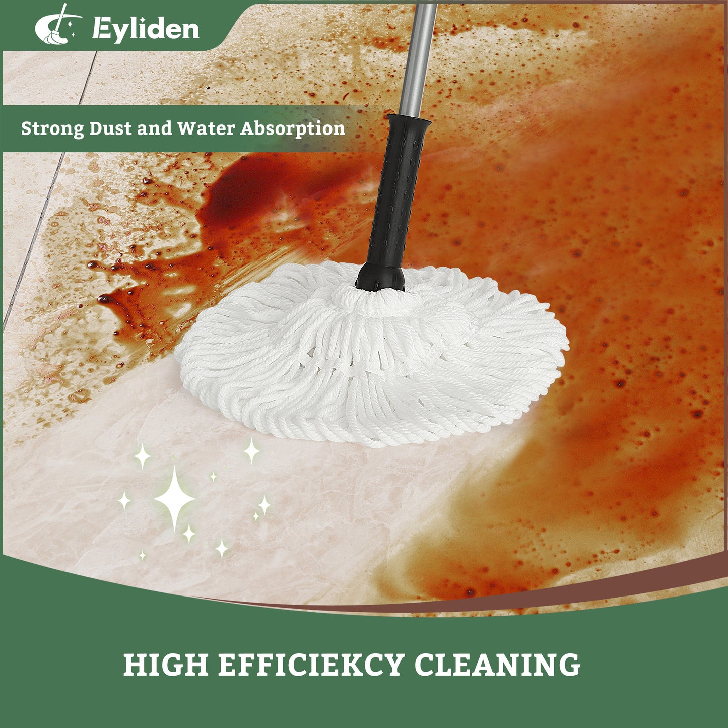 Eyliden Mop for Floor Cleaning Wet Dry Mopping Easy to Use with Extra 2 Washable Replacement Mop Heads Reusable Dust Mops Perfect Cleaner for Hardwood, Tile, Laminate,Kitchen