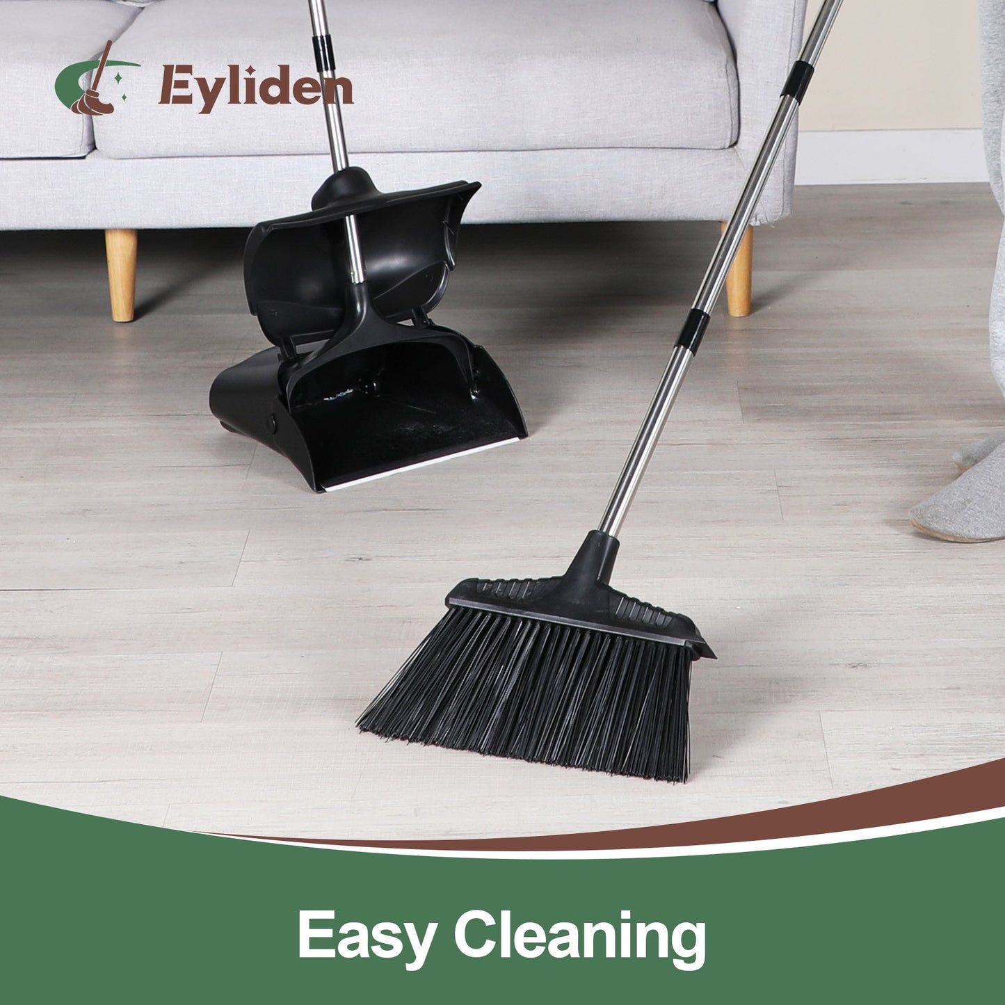 Eyliden Heavy-Duty Broom, Sweeping for Outdoor and Indoor, 58.7in, Black