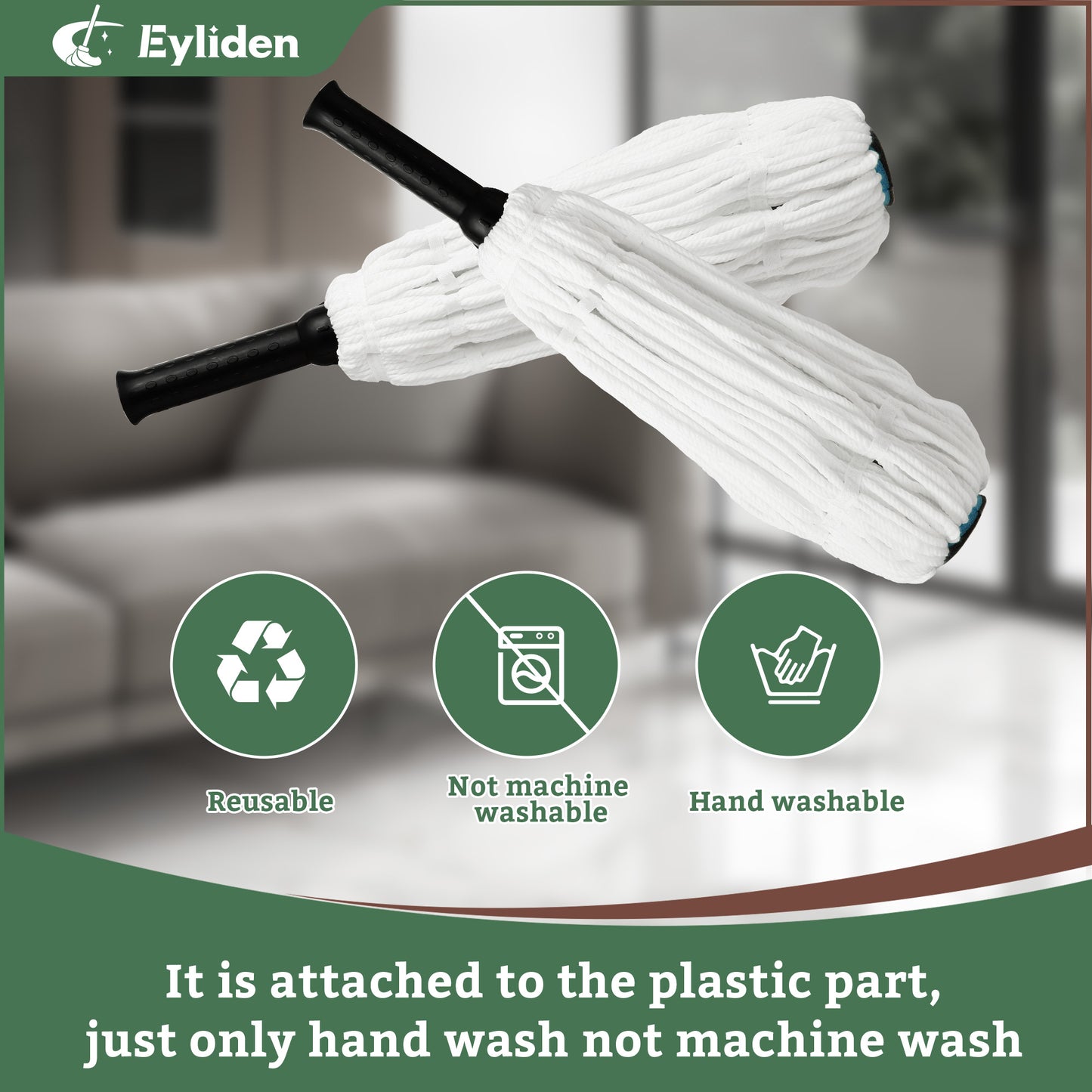 Eyliden Microfiber Replacement Refill Cotton & Microfiber Mop Pad Cloth Heads, 14in