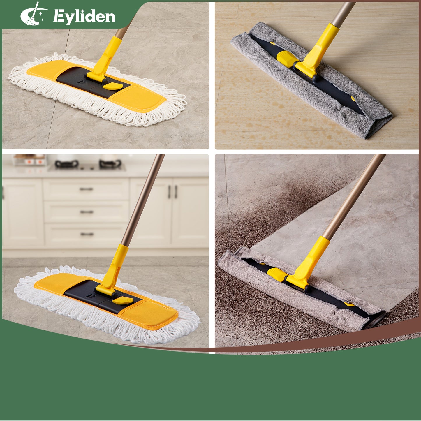 Eyliden Dust Mop Microfiber Floor Mop 57 Inch Telescopic with Total 3 Mop Pads Wet & Dry Floor Cleaning