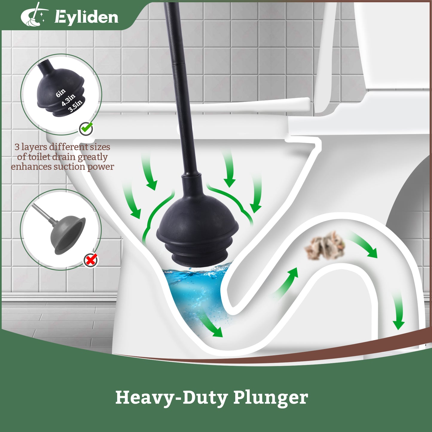 Eyliden Toilet Plunger and Bowl Brush Set, Black Plungers with Holder for Bathroom, Disposable Toilet Brush with 10 Refills for Bathroon Cleaning, 1 Set