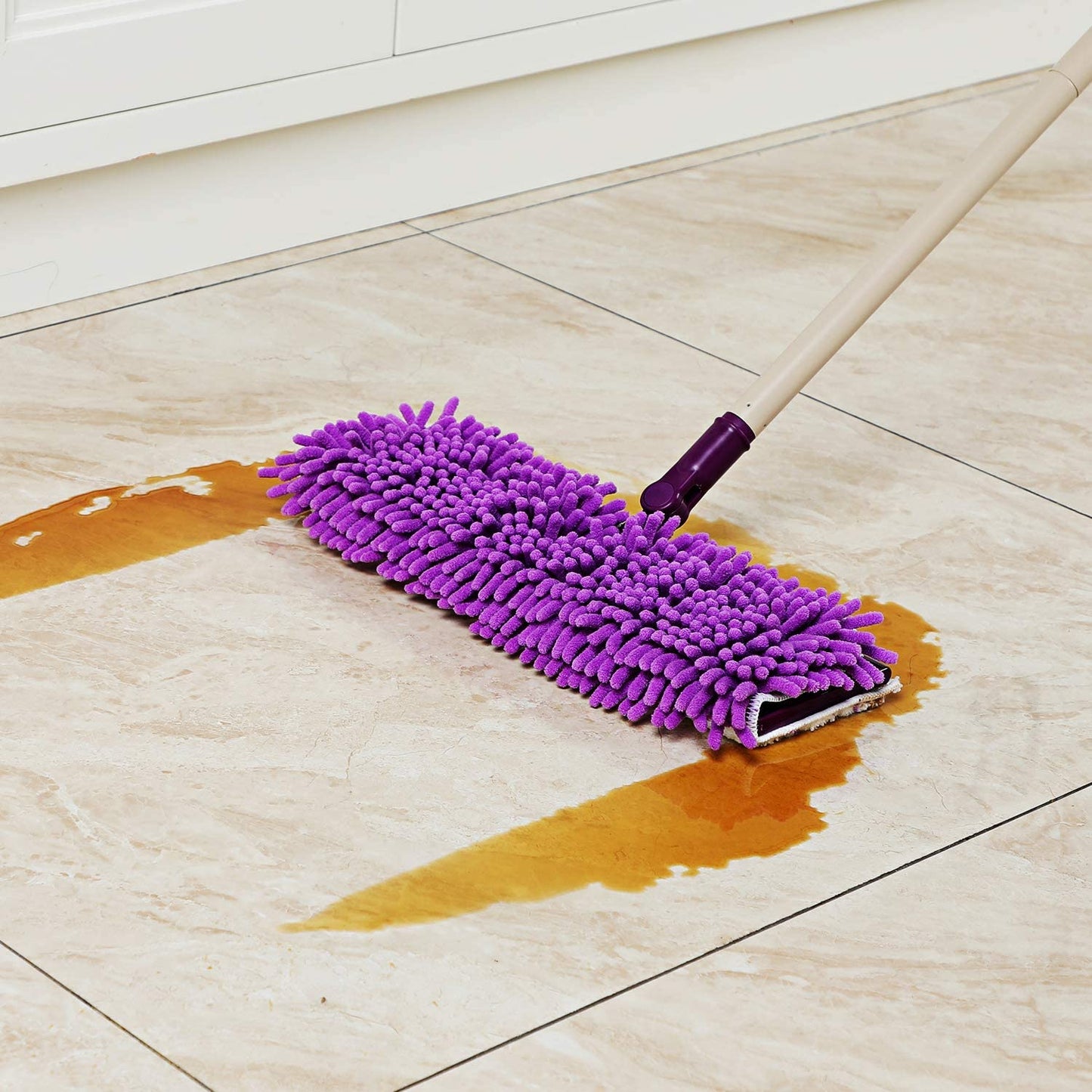 Eyliden Dust Mop with 52" Long Handle for Wooden Floor Cleaning with Total 2 Extra Microfiber & Chenille Replacement Mop Pads for Wood Tiles Hardwood Wet & Dry Mopping (Purple)