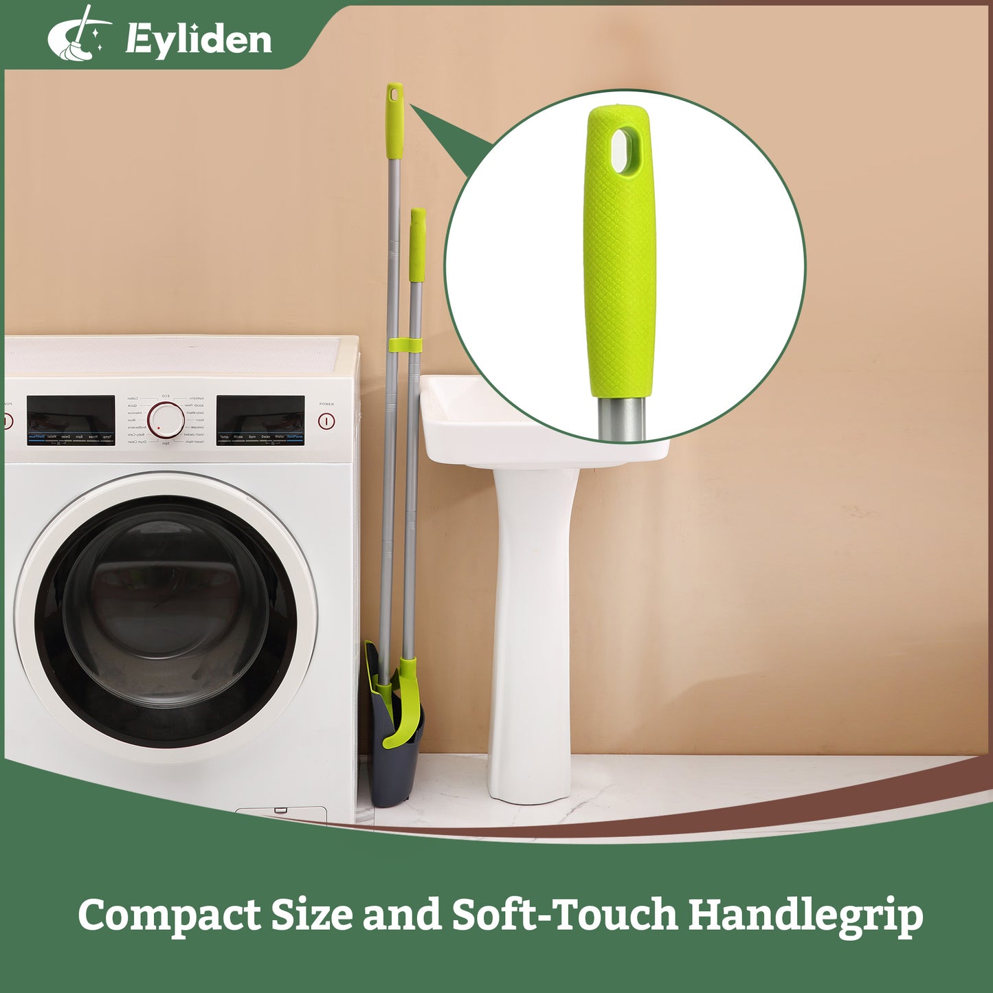 Eyliden Upgrade Broom and Dustpan Combo Set with Soft-touch Handlegrip, Extendable to 52",Green & Grey