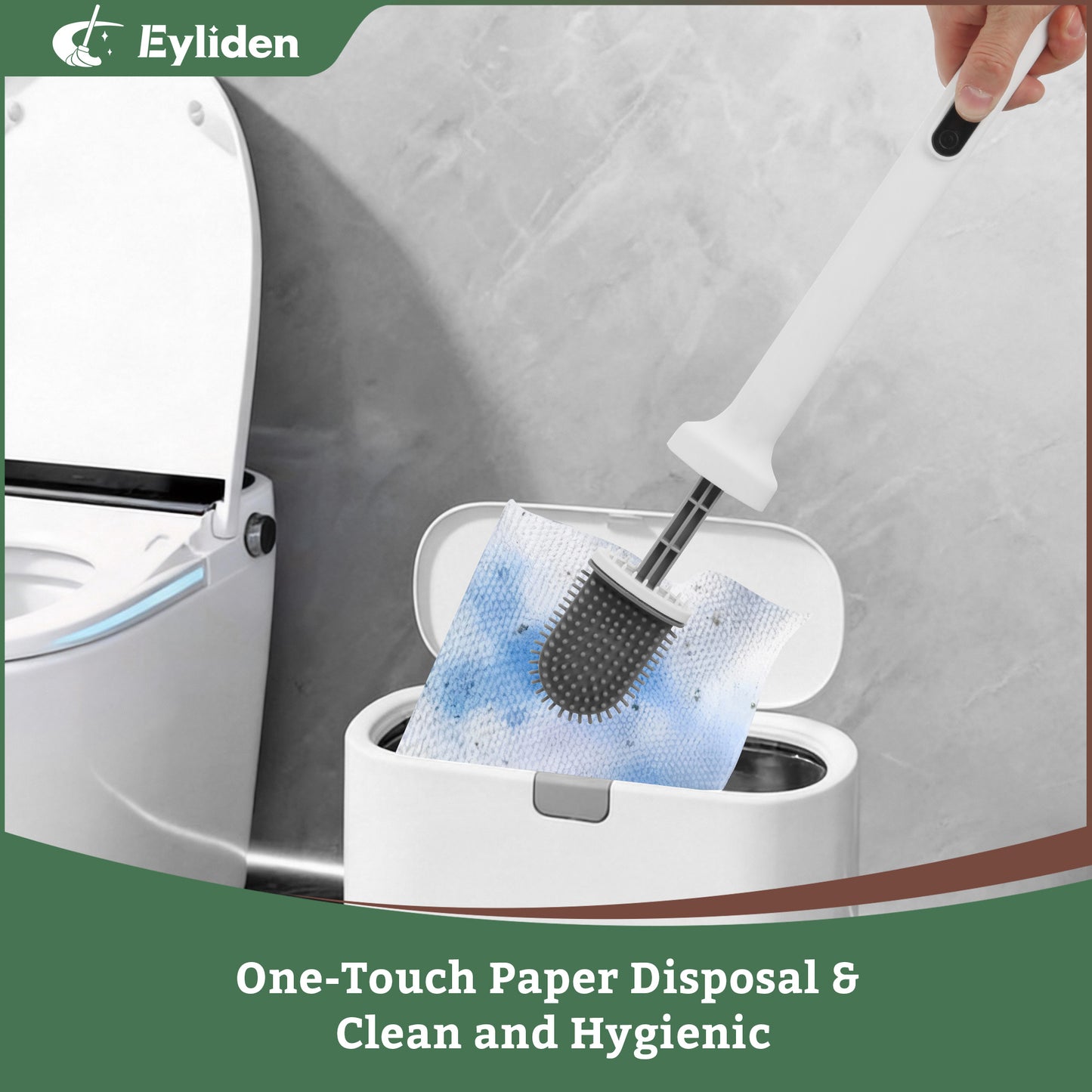 Eyliden Disposable Toilet Brush and Holder Set with 30PCS Dry Wipes, White