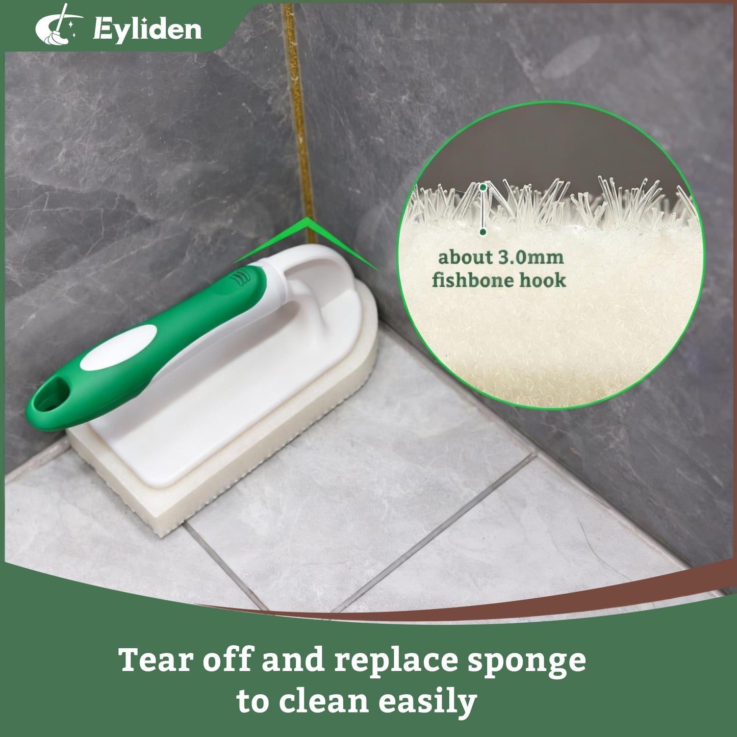 Eyliden Kitchen Scrub Sponge Brush with Handle, 5 Refills, Green Bathtub Scrubber