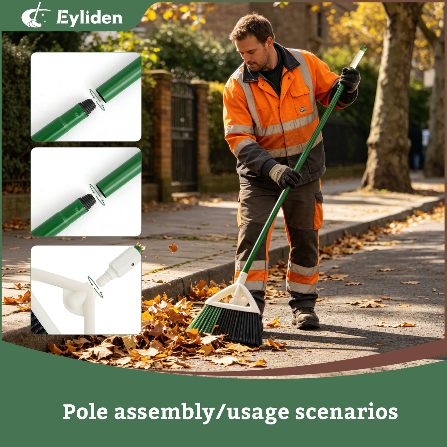 Eyliden Angle Broom 57" Long Handle PET Bristles Heavy Duty Indoor Outdoor, Green