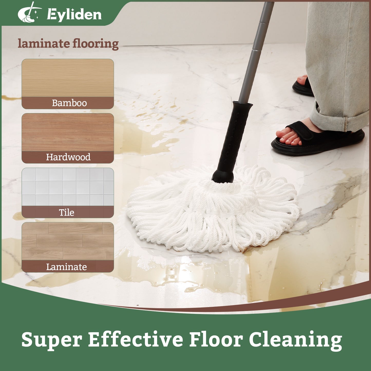 Eyliden Microfiber Replacement Refill Cotton & Microfiber Mop Pad Cloth Heads, 14in